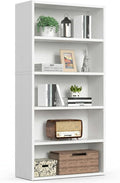 Sweetcrispy Industrial 5 Shelf Bookcase - Large 53 Inch Tall Floor Standing Open Bookshelf for Home Office, Living Room, and Bedroom Storage, Classic White