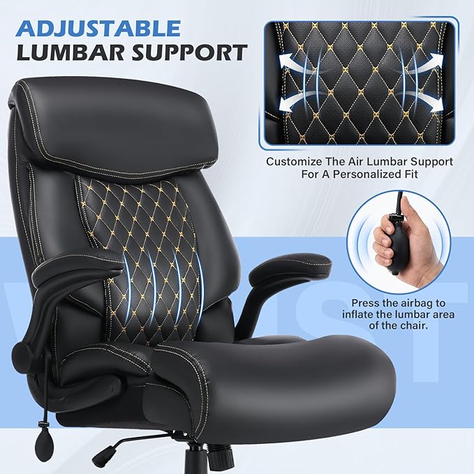 500LBS Big and Tall Office Chair,Comfy Heavy Duty Executive Chair with Adjustable Lumbar Support for Back Pain,High Back Desk Chair with Extra Wide Seat for Home Office