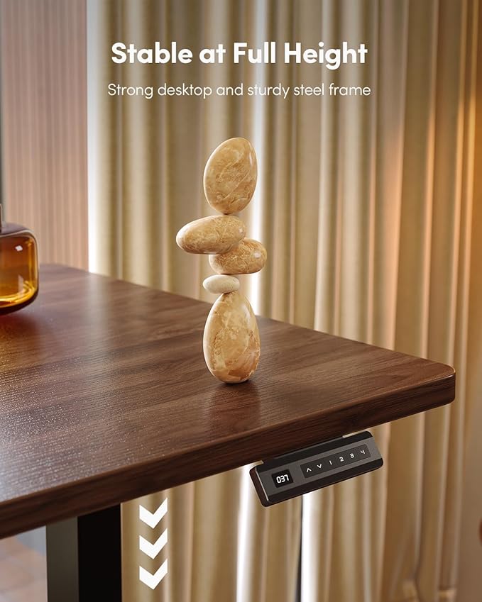 CubiCubi 32 x 20 Small One-Piece Standing Desk, Adjustable Height Electric Computer Home Office Sit Stand up Workstation, with 4 Memory Presets, Headphone Hook, Black Walnut