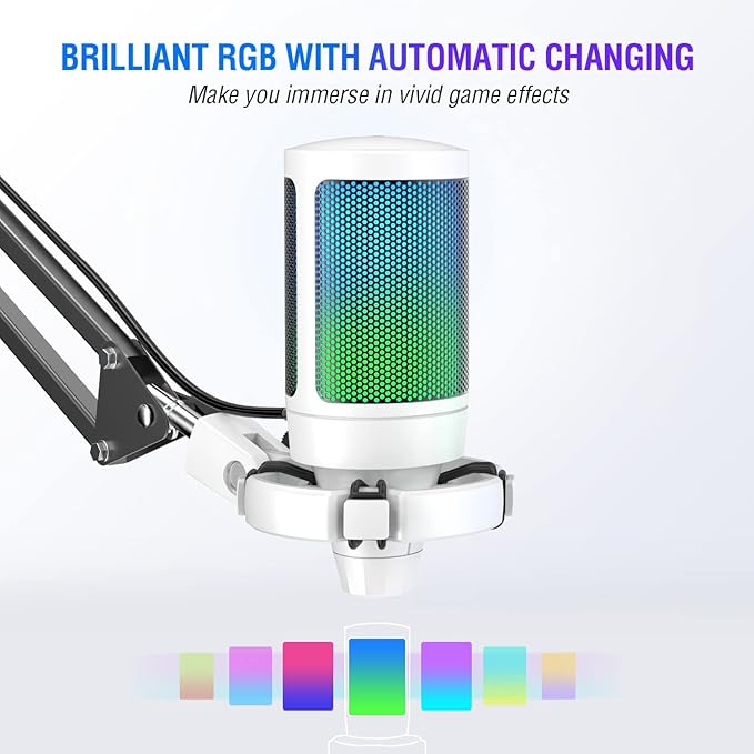 FIFINE Streaming RGB USB Microphone Gaming Headset Bundle, PC Condenser Mic Wired Headset on PS4/PS5, Gamer Kit Plug and Play for Recording, Online Game, Discord, Twitch (A6TW+H6W)