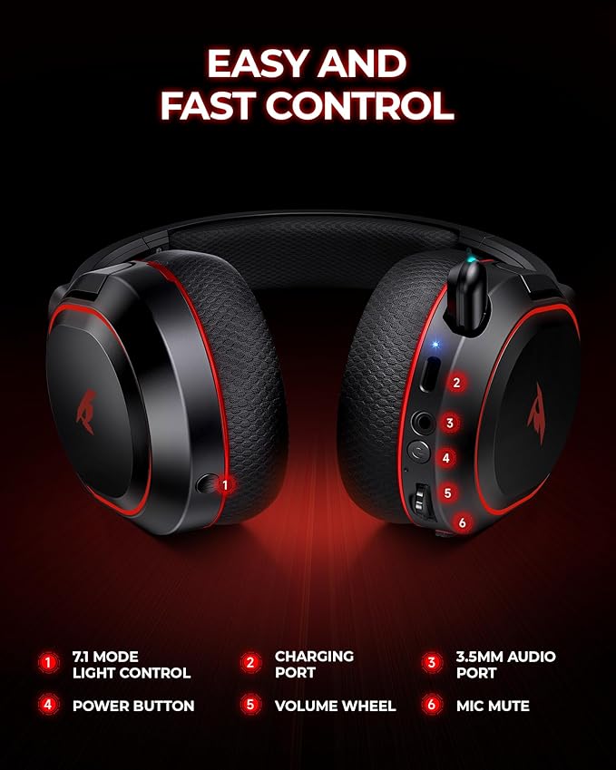Valorise Wireless Gaming Headset, 7.1 Surround Sound, 2.4Ghz USB Gaming Headphones Bluetooth 5.4, 100-Hr Noise Canceling Mic, Wireless Headset for PC PS5 PS4 Mac Switch, ONLY Wired Mode Suit for Xbox