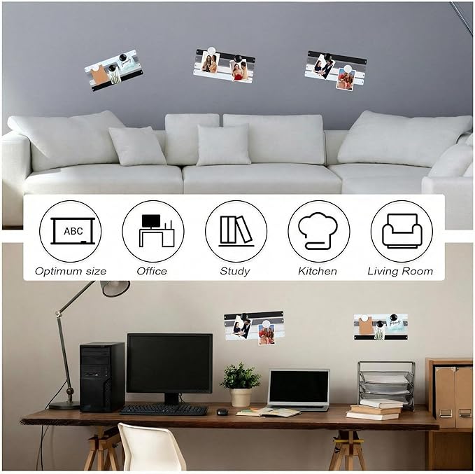8 Pcs Stainless Steel Magnetic Bulletin Strips with 20 Magnets Magnetic Self Adhesive Display Board for Wall Office School Memos Photos Notes