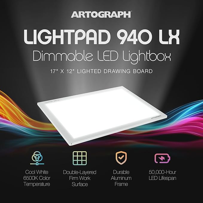 Artograph Thin LED Light Box, 17" x 12" Dimmable Drawing & Tracing Pad, LightPad 940 LX