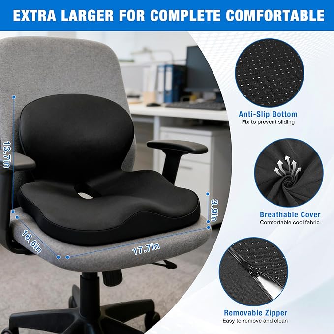 Seat Cushion with Back Support,Lumbar Support Pillow for Office Chair, Cooling Gel & Memory Foam Car Seat Cushion,Ergonomic Sciatica Pain Relief for Long Sitting,Gel Cushion for Car,Desk,Chairs