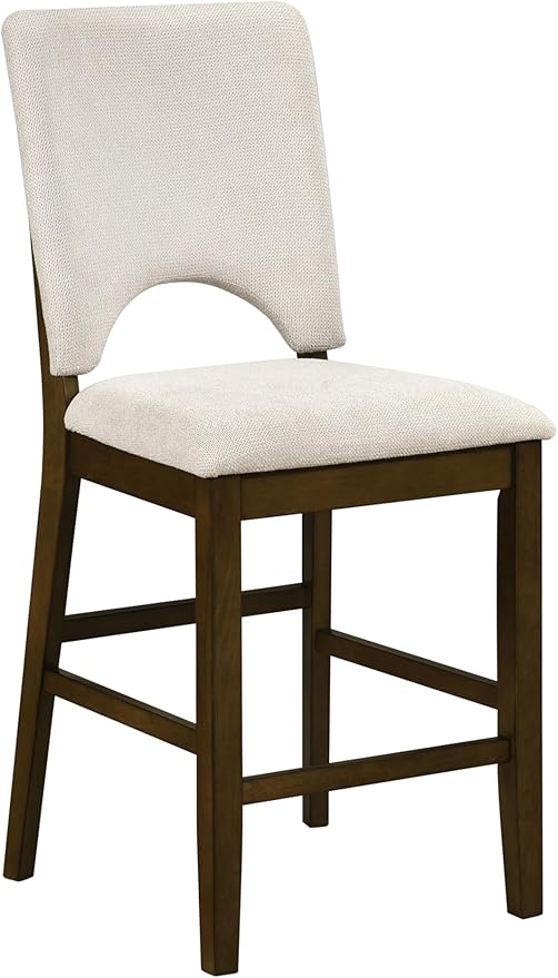 GOWE Contemporary Counter Height 5pc Dining Set Round Table with Shelf and 4X Chairs Comfort Light Beige Upholstery Dining Furniture Modern Contemporary Round Tabletop Table Base with Built-in Shelf