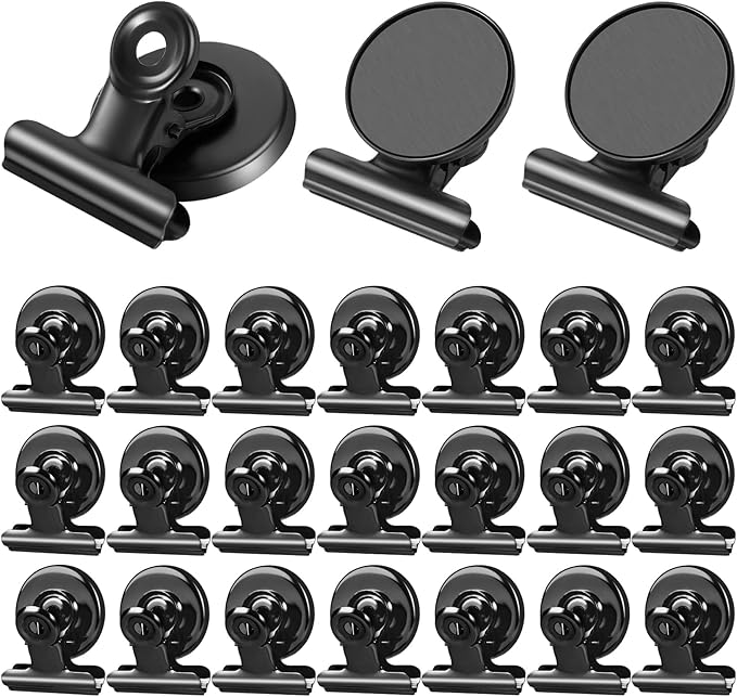 24Pack Strong Fridge Magnets Magnetic Clips Bulldog Clips Perfect for Refrigerator Whiteboard Magnets Photo Displays Home School Use Magnets for Whiteboard Heavy Duty Magnetic Clips(Black)