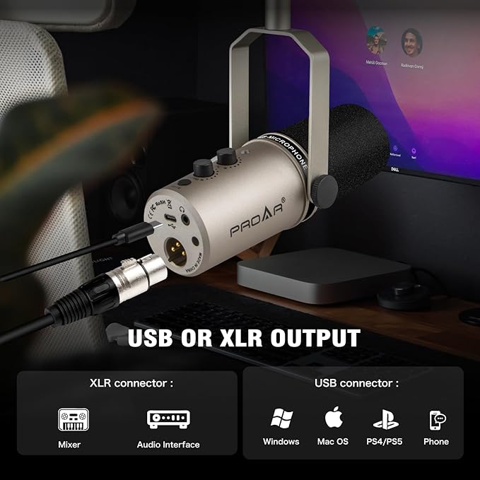USB/XLR Podcasting Dynamic Microphone,Professional USB Gaming Microphone for PC Computer with Noise Cancelling,Metal XLR Streaming Mic Kit for Vocal,Instruments Recording,Voice Over,YouTube