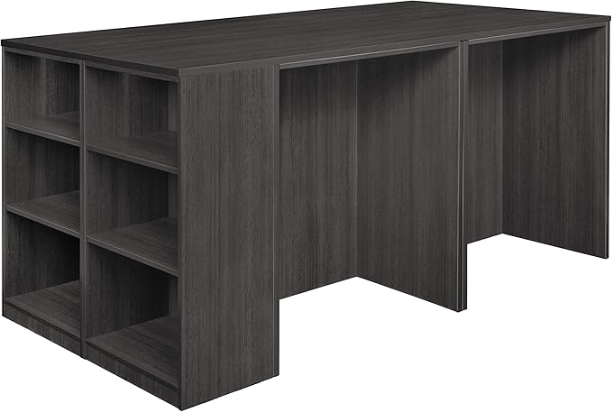Regency Legacy Stand Up Lateral File/ 3 Desk Quad with Bookcase End- Ash Grey