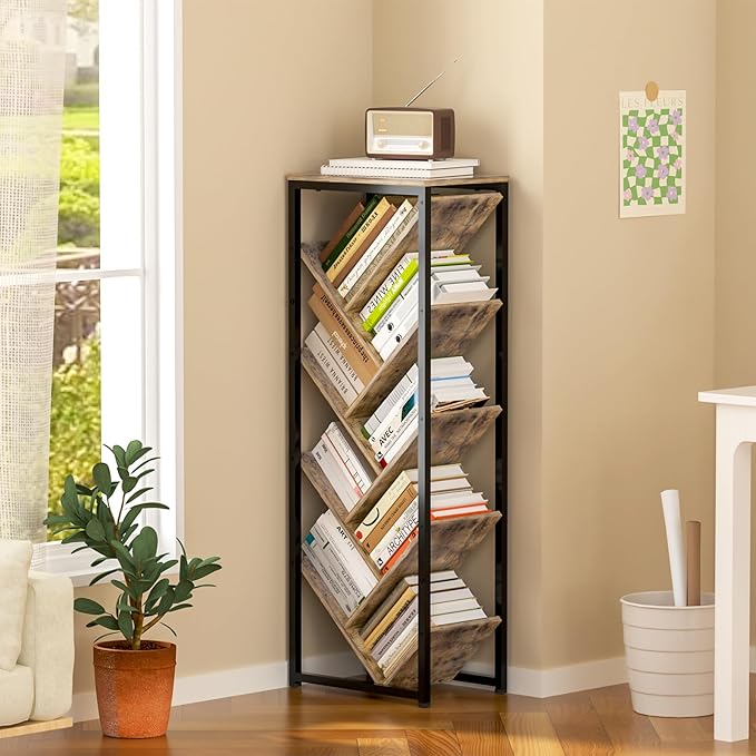 Cutogxon Tree Bookshelf - 9 Tier Floor Standing Tree Bookshelf for Hardcover Books, Small Bookshelf for Small Spaces Bookshelves Wooden Book Storage Organizer Shelves for Bedroom Living Room