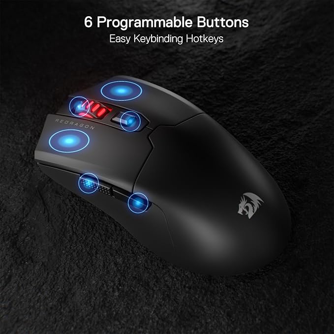 Redragon M995 Pro Wireless Gaming Mouse, 26000 DPI Ergonomic Mouse, BT & 2.4G, 6 Macro Buttons, 51G Ultra Lightweight, Reliable Power Capacity for PC/Mac/Laptop, Black