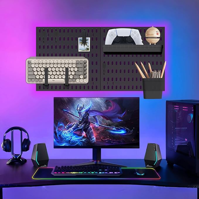 SHGJ&SOFT Peg Board Wall Organizer Panels, 22pcs - Includes 4 Black Pegboards & Accessories, Plastic Pegboard for Home，Office, Craft Room, Gaming Setup, 24″×24″, Wall Mount Display Pegboard Panel Kits