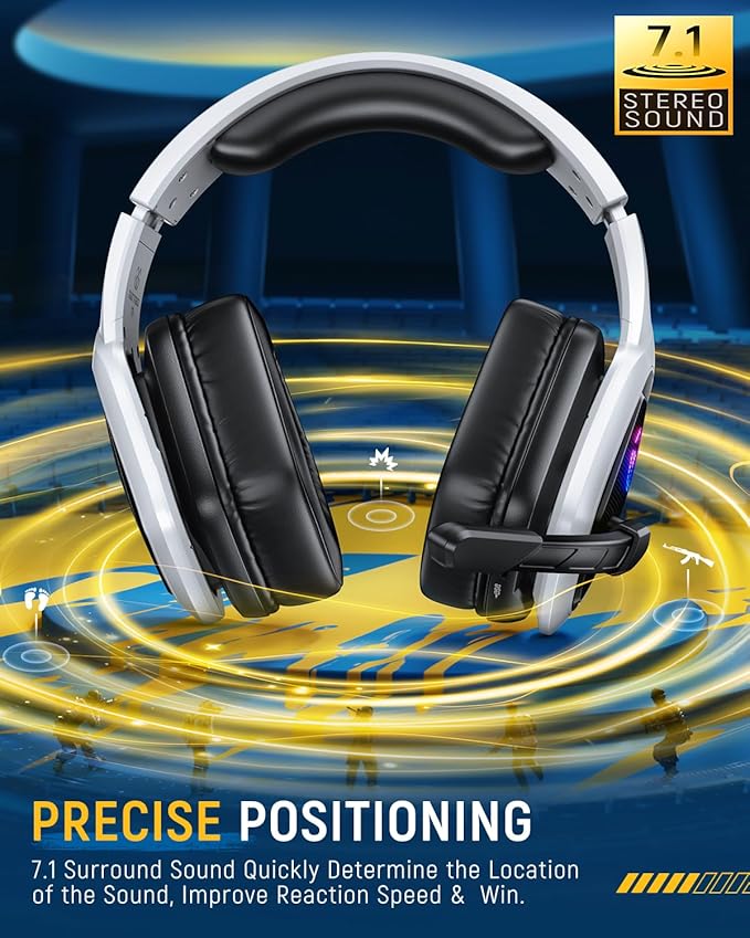 Tatybo Wireless Gaming Headset for PC, Ps5, Ps4, 2.4 Ghz USB & Type-C Gaming Headphones with Microphone, 30H Battery Bluetooth Headphones for Switch, Laptop, Mobile, Mac