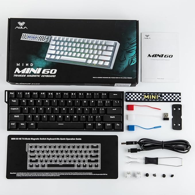 EPOMAKER Aula MINI60 HE Hall Effect Gaming Keyboard, 2.4GHz/BT, 8K Hz Polling, SOCD & DKS, Adjustable Actuation & Fast Trigger, PBT Keycap, 60% Wireless Mechanical Keyboard for Win/Mac (Standard)