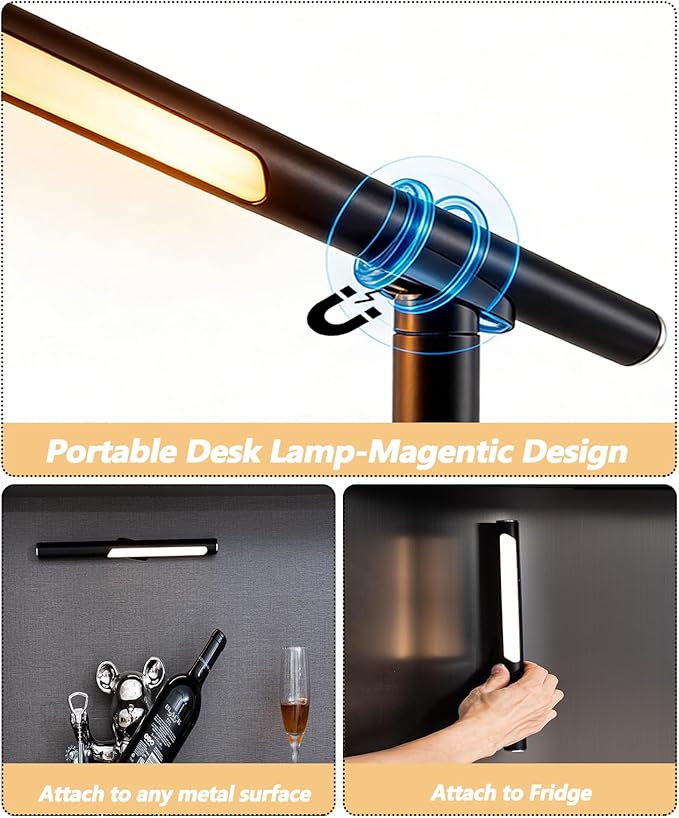 Vitoki LED Desk Lamp for Home Office with Magnetic Detachable, Eye-Caring Reading Light with Phone Stand 3 Color Mode, 5-Level Dimmable, Rechargeable Table Lamp Night Lights for Bedroom Study Bedside