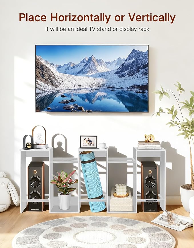6 Tier S-Shaped Geometric Bookcase with LED Light, Touch & Remote Control, Wide Tall Freestanding Display Shelf, Industrial Storage Cabinet for Living Room, Bedroom, Office(White)