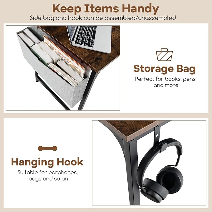 Tangkula 60" Conference Desk Set of 2, Modern Boardroom Desk with Storage Bag, Headphone Hook, Sturdy Metal Frame, Rectangular Seminar Table with Charging Station