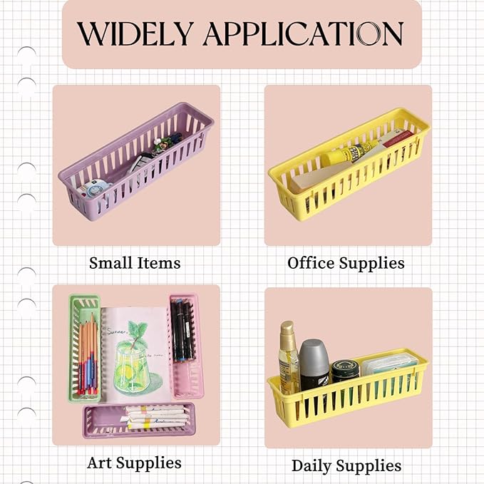 RAUVOLFIA 12 Pack Classroom Pencil Organizer Pencil Basket or Crayon Basket, Small Pencil Holder Tray for Kids Desks (Boho)