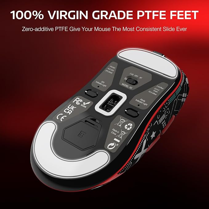 ATTACK SHARK X3 Lightweight Wireless Gaming Mouse with Tri-Mode 2.4G/USB-C Wired/Bluetooth,26K DPI, PAW3395 Optical Sensor,Kailh GM8.0 Switch,5 programmable Buttons for PC/Win/Mac(Red+Stickers)
