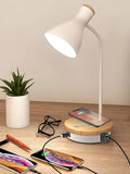 LALISU Metal Desk Lamp Wireless Charging Table Lamp Touch Reading Lights Arc Desk Lamps for Bedroom, 3 Way Dimmable Bedside Lamp with USB Charging Ports Lamp for Study Room and Office (White)