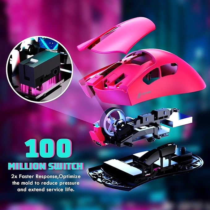 MAMBASNAKE Attack Shark V3 Wireless Gaming Mouse,Adjustable 25K DPI PAW3311 Optical Sensor,Ergonomic 62g Lightweight 5 Programmable Buttons 500mAH Battery,2.4G/BT/USB-C Wired for PC/Mac-Red