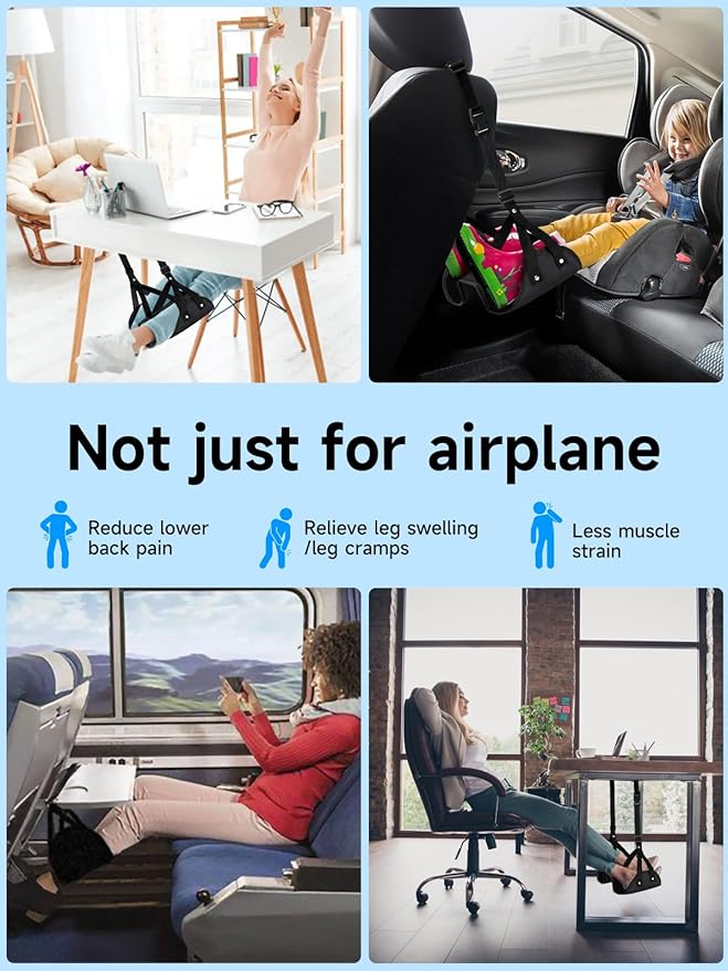 Moman Foot Hammock for AirplaneTravel Footrest with Upgraded Cotton Pad for Long Flights Office Car Under Desk Portable Leg Rest Swing for Adults 2 Pack