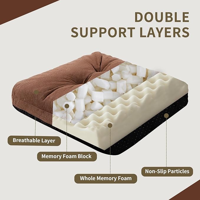 Recliner Cushions, 20x20x5 Inch Double Layer Design Chair Cushion, Soft Tufted Thickened Seat Cushions for Elderly, Brown