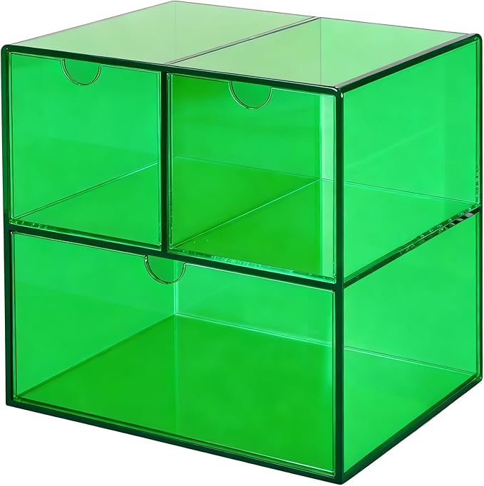 Gelite Desk Organizer with 3 Storage Drawers for Makeup Office Acrylic Desktop Drawer Organizer for Vanity Office Organization and Storage Box, Emerald Green