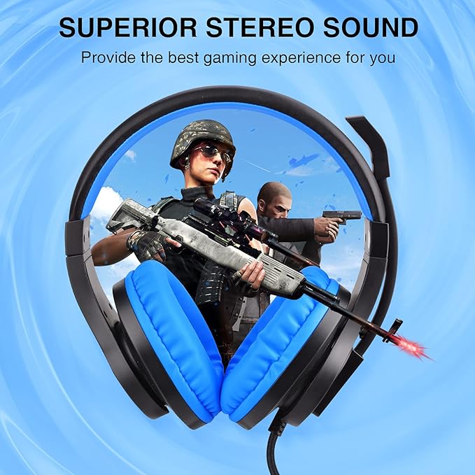 BlueFire Kids Headphones for Online School, Children, Teens, Boys, Girls, 3.5mm Stereo Over-Ear Gaming Headphone with Microphone and Volume Control for PS4, PS5, New Xbox One（Blue）