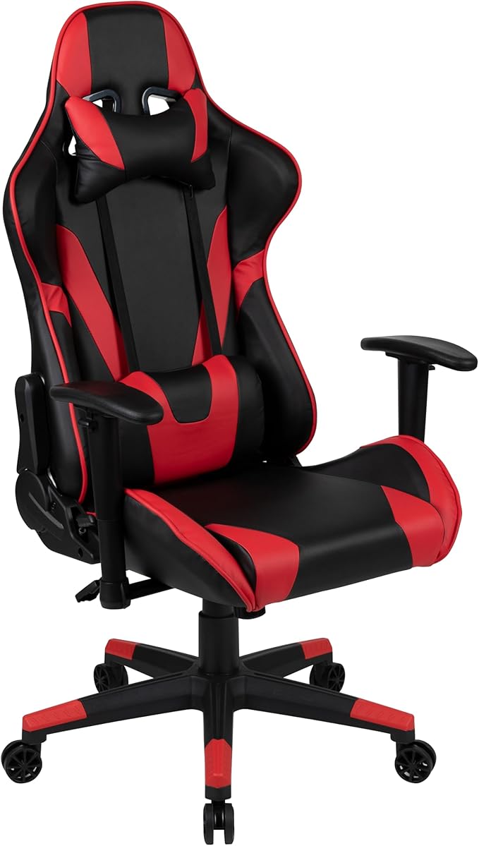 Flash Furniture Gaming Desk and Red/Black Reclining Gaming Chair Set /Cup Holder/Headphone Hook/Removable Mouse Pad Top - Wire Management