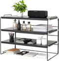 PowerKing Desk Shelf Organizer, 3-Tier Desktop Shelves with Wood Board, Adjustable Bookshelf Storage Rack for Home Office School Study Room (Black Frame + Black Wood)