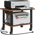 TUTOTAK 2 Tier Printer Stand, Rolling Printer Cart with Power Outlets and USB Ports, Mobile Printer Table with Wheels, for Under Desk, Office, Home,Brown PS01BB001P