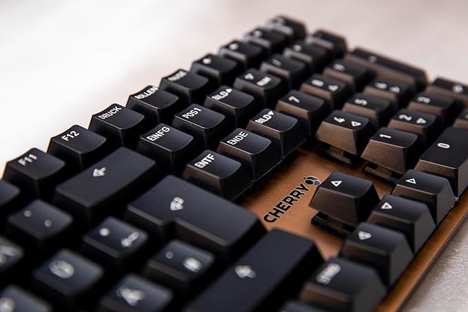 Cherry KC 200 MX, Wired Mechanical Office Keyboard, Modern Design with Elegant Aluminum Surface, USB-A Connection, MX2A Silent RED Switches, Black/Bronze