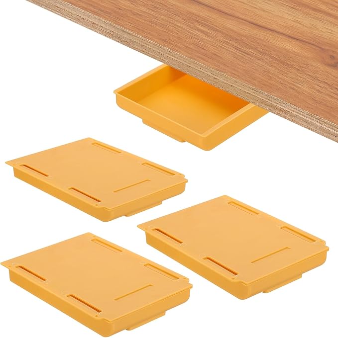 PATIKIL Under Desk Drawer, 4 Pcs Under Table Storage Self-Adhesive Attachment Drawers Organizer for Pens Standing Desk Office Studio Home, Yellow