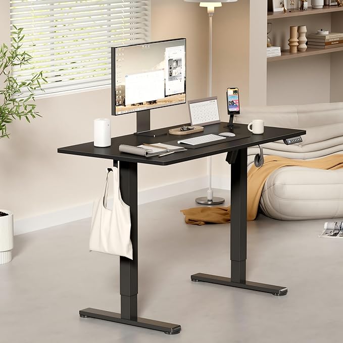 YESHOMY Height Adjustable Electric Standing Desk, 39 x 24 Inches Memory Home Office Sit Stand up Desk with Phone Holder and USB Charging Port, Black