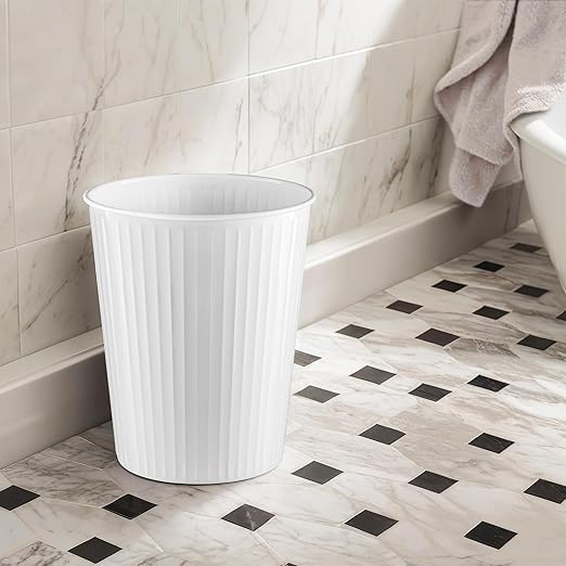 Monarch Abode Ridge Embossed Metal Desk Wastebasket – White