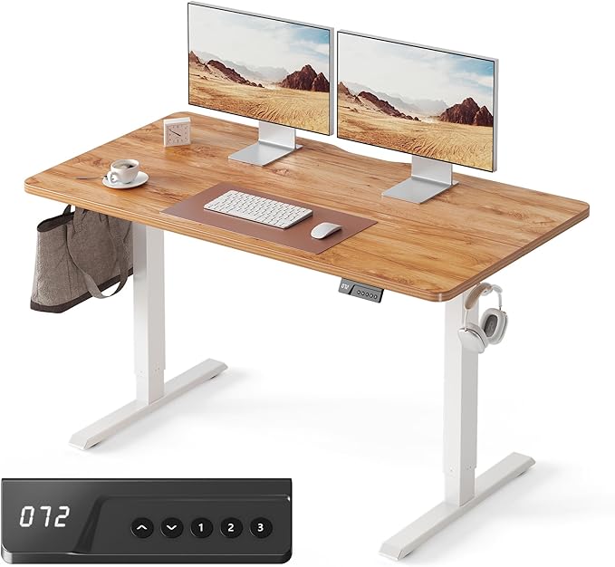 Cubiker Standing Desk, 55x24 Inches Sit Stand Home Office Desk, Electric Stand up Desk, Adjustable Desk with Splice Board, White Frame/Light Rustic Top