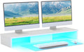 Qupui Dual Monitor Stand Riser for Desk with LED Lights, Large Computer Monitor Stand for 2 Monitors, Desk Shelf for Top of Desk, Desktop Organizer for Computer, Laptop, Printer, TV