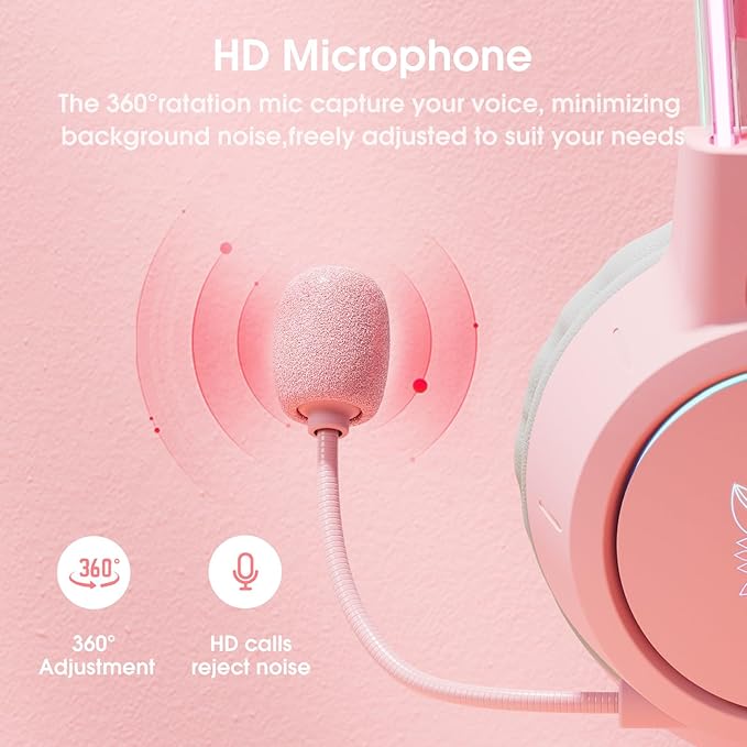 Lightweight Gaming Headset with Detachable Deer Ears, RGB Lighting, Wired Over Ear Headphones with Mic for PC, PS4, PS5, Xbox, Switch, Stereo Surround Sound, Self-Adjusting Headband