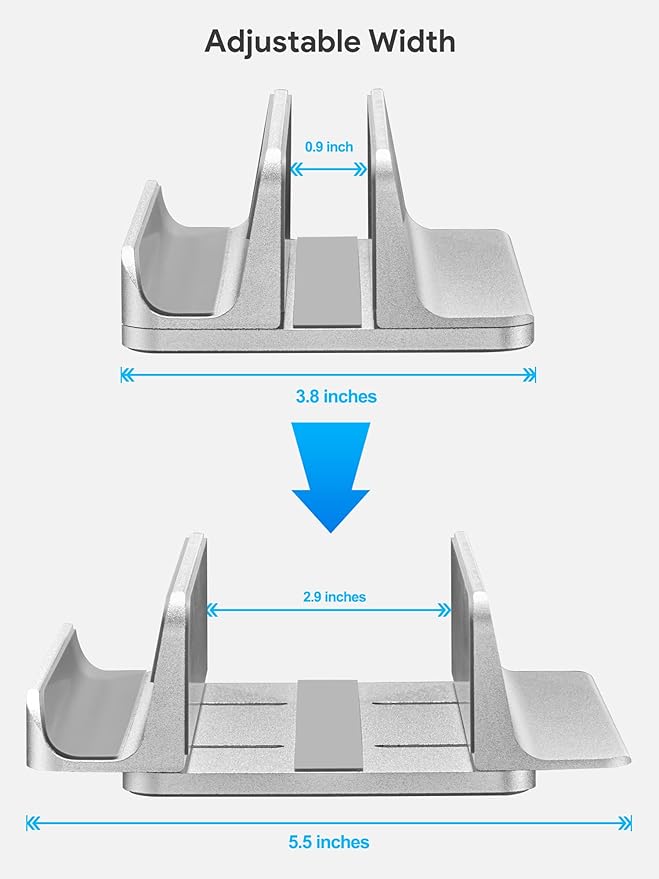 JARLINK 2-in-1 Design Vertical Laptop Stand Holder, Aluminum Laptop Stand for Desk with Adjustable Dock, Space-Saving Organizer Compatible with All MacBook, Samsung, HP, Dell, Chrome Book,Silver