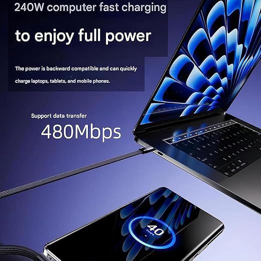 2-in-1 Invisible Holder Charger Cable – 240W Fast Charging Cord with Built-in Phone Stand, Tangle-Free Nylon Cables for Smartphones Tablets (2 pcs)