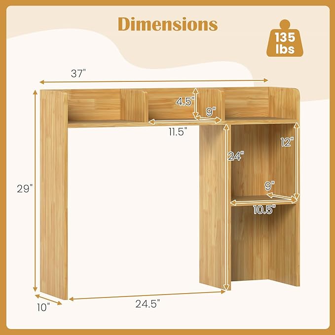Desktop Bookshelf, 3-Tier Desk Hutch Shelf with 5 Display Rack for Computer Desk, Desk Organizer Shelves for Top of Desk, Dorm, Home, Office (Oak)