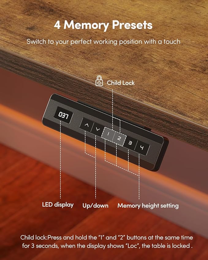 CubiCubi 32 x 20 Inches Small One-Piece Standing Desk, Adjustable Height Electric Computer Sit Stand up Home Office Workstation, with 4 Memory Presets, Headphone Hook, Vintage