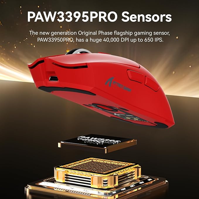 ATTACK SHARK X1 Superlight Wireless Gaming Mouse with RGB Magnetic Charging Dock, BT/2.4G Wireless/Wired Gaming Mouse, PAW3395PRO Gaming Sensor, 40000DPI, 53g Office Mice for PC/Mac/Win/Xbox (Red)