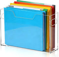 Acrylic File Organizer, 12.2 x 3.5 x 9.6 Inch Clear Hanging Folder Organizer with Handle Lightweight Slim Desktop File Storage for School, Office, Home