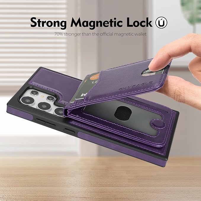 SkyEagle Compatible with Magsafe 2 in 1 Detachable Samsung Galaxy S25 Ultra Wallet Case with Card Holder,Women Men Magnetic PU Leather RFID Blocking Flip Kickstand Credit Slots,Purple