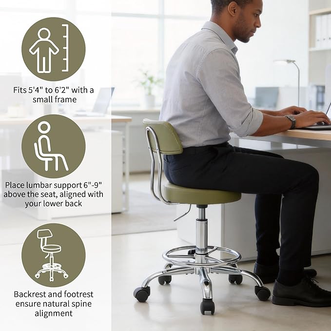 FIRAVOE Drafting Chair (Work Stool with Back)(Swivel Shop Stool 19.5"-26.6") Adjustable Height and Footrest Ergonomic Office Chair (Green)