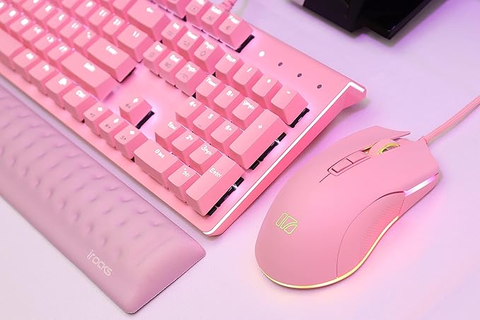 i-rocks M31E RGB Wired Gaming Mouse : 6400 DPI Optical Sensor - 60 Million Click lifespans - Compatible Software - 7 Programmable Buttons - Peach Pink