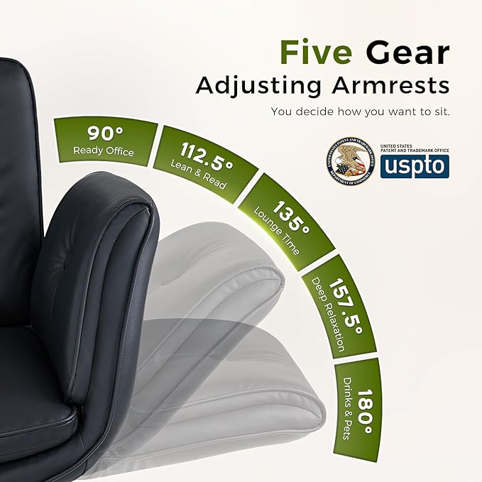 amseatec Criss Cross Chair with Armrests & Wheels, PU Leather ADHD Home Office Desk Chair, Comfortable Lounge Chair for Home, Make Up, Bed Room, 5-Gear Adjustable Arm,Wide Seat,Swivel(Black)
