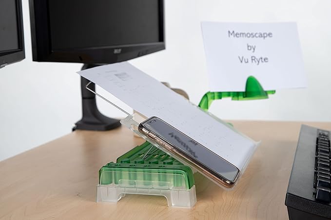 MemoScape Adjustable in-Line Document Holder for Typing | Reduces Neck Strain, Improves Focus, Boosts Desk Organization, and Workflow | Paper Holder Stand for Desk and Home Office - Green (VUR 5020)