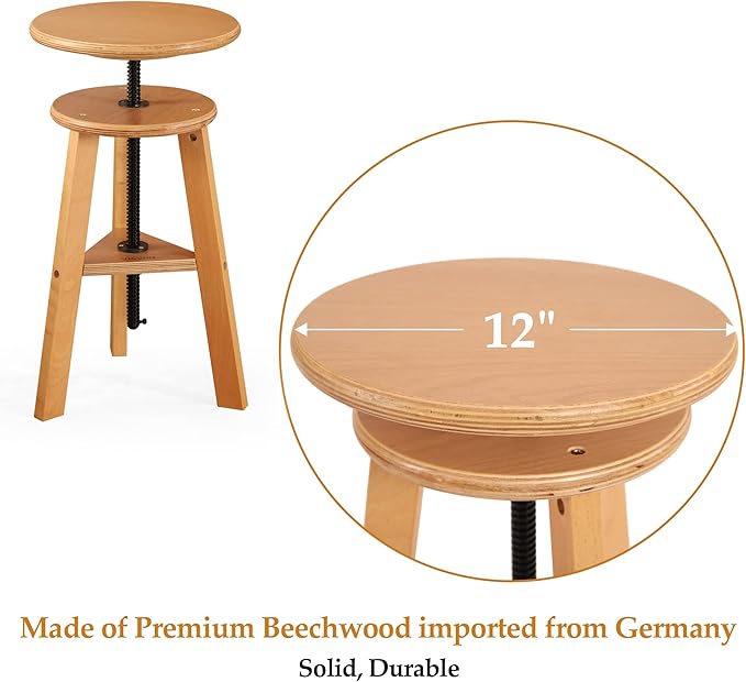 VISWIN Adjustable Drafting Stool, Beech Wood, Artist Stool Chair, Supports Up to 176 Lbs, for Artists, Studio, Home Use, Office, Kitchen